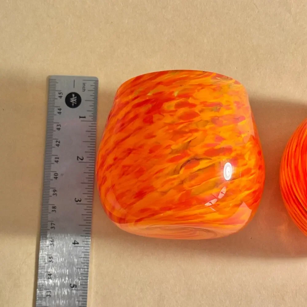 Orange Swirl Art Glass Cups Set of 2, Handblown, Halloween Fall Decor